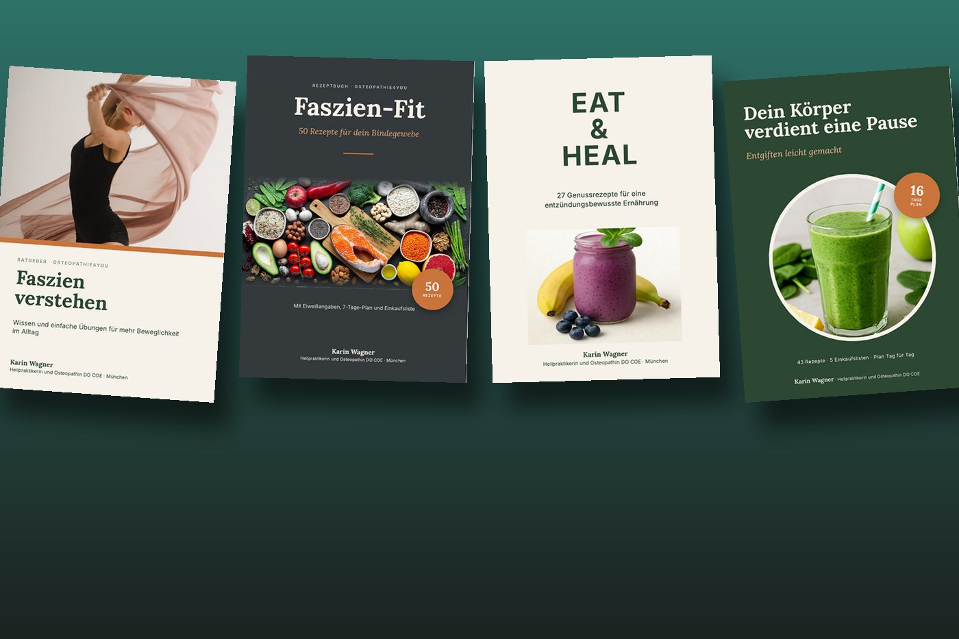 E-Books von Karin Wagner: Faszien verstehen, Faszien-Fit, Eat & Heal, Dein Körper verdient eine Pause